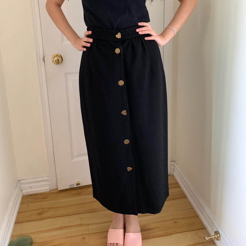 Zara Midi Black Skirt with gold heart buttons